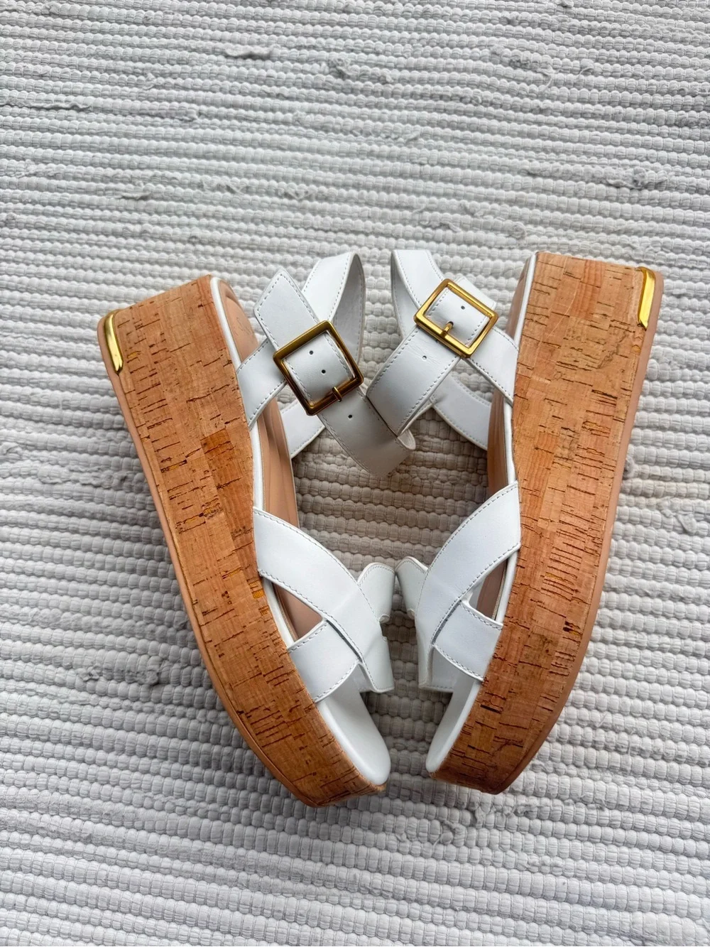 SARTO by Franco Sarto A-Tilly White Leather Cork Wedge Sandals Size 9